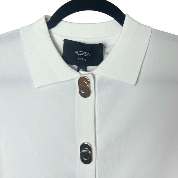 NWT Aleeza Paris Barbara Gold Hardware Knit Cardigan Sweater Top Size Small - Picture 3 of 11